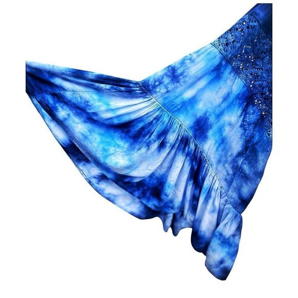 Surf Gypsy Blue Tie Dye Off Shoulder Bohemian Blouse Size Small EUC - Picture 3 of 8